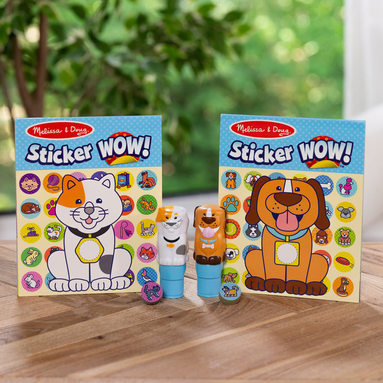 A playroom scene with The Melissa & Doug Sticker WOW!®  Pets (Dog and Cat) VALUE PACK Arts and Crafts Collectibles – 2 Activity Pads, 2 Sticker Stampers, 2 Bonus Sticker Stacks