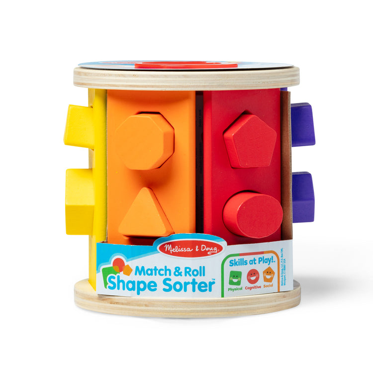 The loose pieces of The Melissa & Doug Match and Roll Shape Sorter - Classic Wooden Toy