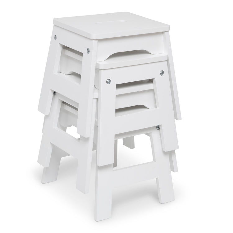  The Melissa & Doug Wooden Stools – Set of 4 Stackable, Portable 11-Inch-Tall Stools (White)