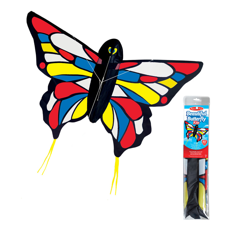 The loose pieces of The Melissa & Doug Beautiful Butterfly Single Line Shaped Kite (50-Inch Wingspan)