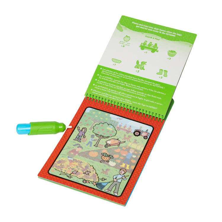 The loose pieces of The Melissa & Doug Water WOW! Reusable Water-Reveal Coloring Activity Pad Travel Toy – Seasons