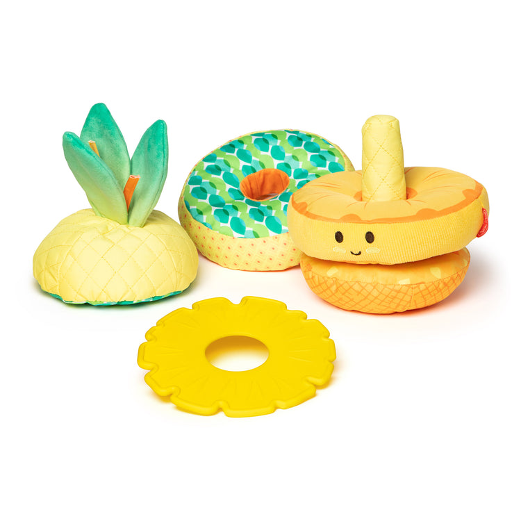 The loose pieces of The Melissa & Doug Multi-Sensory Pineapple Soft Stacker Infant Toy