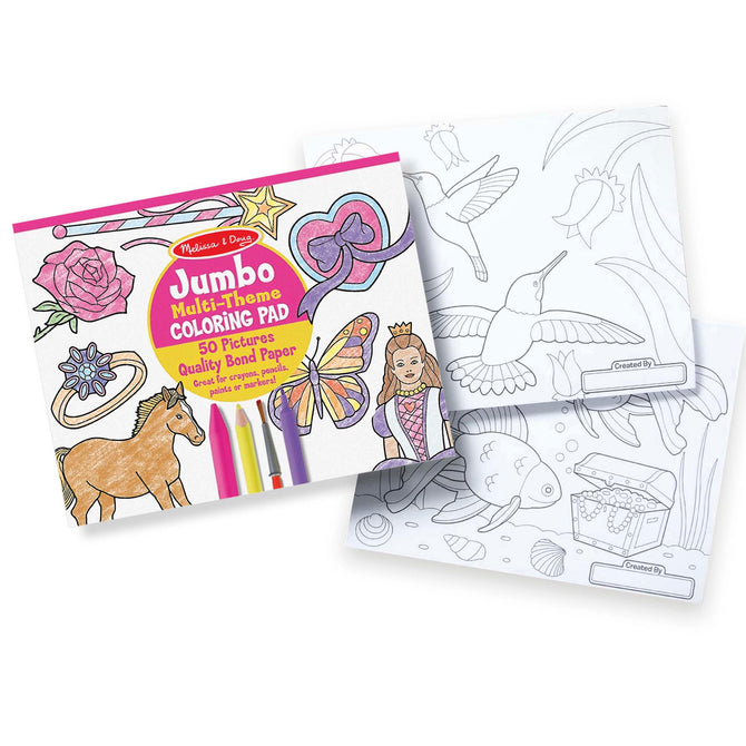 Jumbo 50-Page Kids' Coloring Pad - Horses, Hearts, Flowers, and More