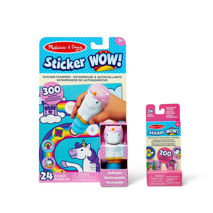  The Melissa & Doug Sticker WOW!™ Unicorn Bundle: 24-Page Activity Pad, Sticker Stamper, 500 Stickers, Arts and Crafts Fidget Toy Collectible Character