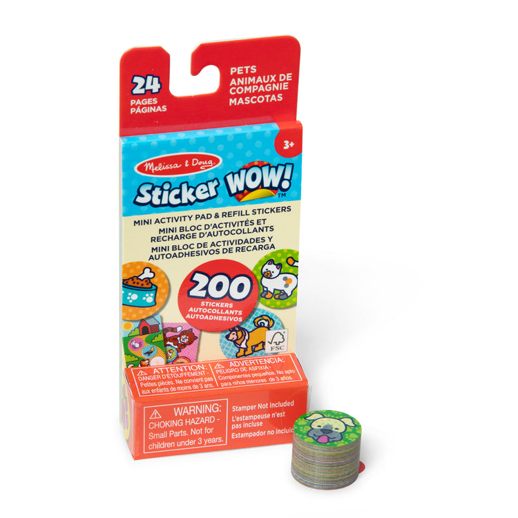 The loose pieces of The Melissa & Doug Sticker WOW!™ Mini Activity Pad and 200+ Refill Stickers for Sticker Stamper Arts and Crafts Fidget Toy Collectibles – Pets Stickers