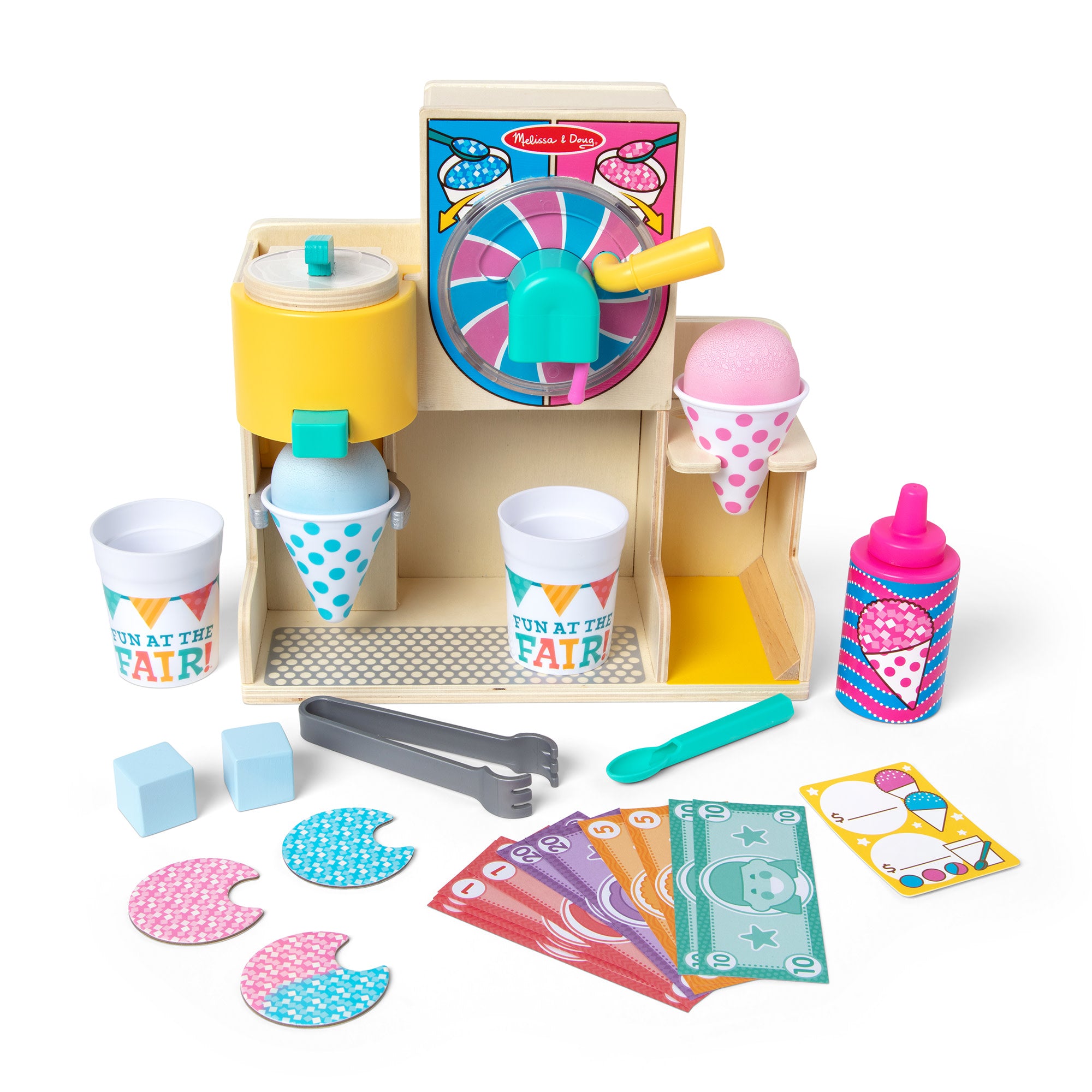 Melissa Doug Fun at the Fair Wooden Snow Cone and Slushie Play Food Set FSC Certified Materials