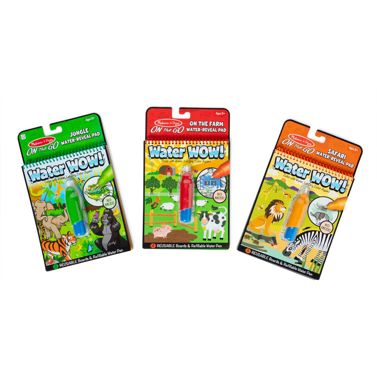  The Melissa & Doug On the Go Water Wow! Reusable Color with Water Activity Pad 3-Pack, Jungle, Safari, Farm