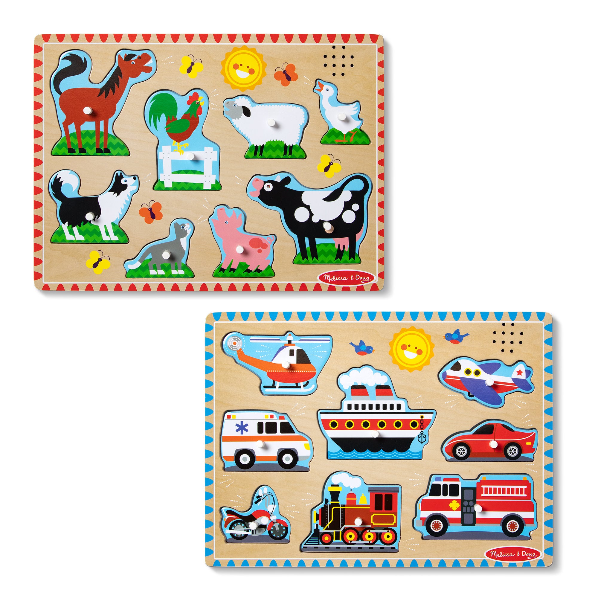 Wooden Sound Puzzle 2 Pack Farm Animals Vehicles