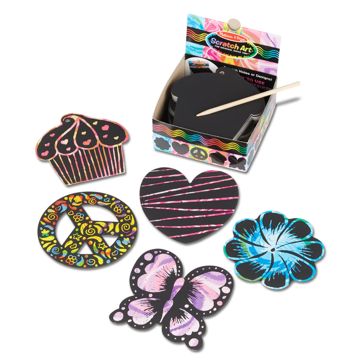 An assembled or decorated image of The Melissa & Doug Scratch Art® Box of 125 Friendship-Themed Shaped Notes in Desktop Dispenser (Approx. 3.5” x 3.5” Each Note)