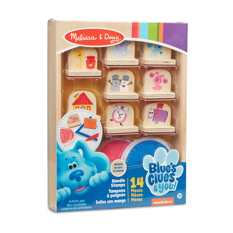 The front of the box for The Melissa & Doug Blue's Clues & You! Wooden Handle Stamps and Activity Pad (15 Pieces)