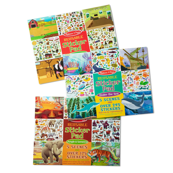 Reusable Sticker Pad 3-Pack: Jungle, Farm, Under the Sea