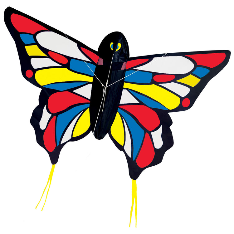 An assembled or decorated image of The Melissa & Doug Beautiful Butterfly Single Line Shaped Kite (50-Inch Wingspan)