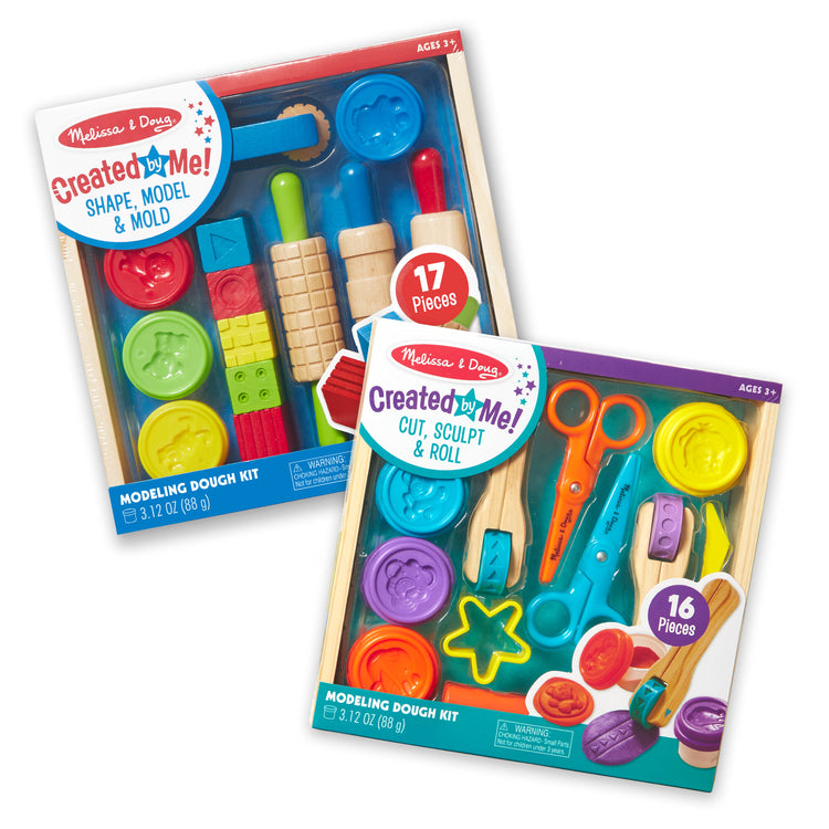 The loose pieces of The Melissa & Doug Clay Play Activity Set - With Sculpting Tools and 8 Tubs of Modeling Dough