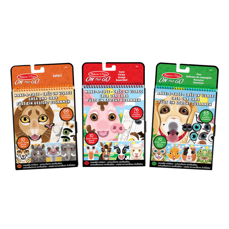  The Melissa & Doug Make-a-Face Reusable Sticker Pad Animals 3-Pack (Safari, Farm, Pets)