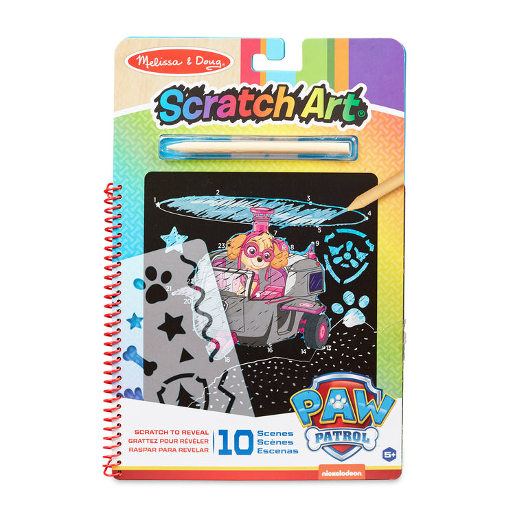 An assembled or decorated image of The Melissa & Doug PAW Patrol Scratch Art Pad - Skye Color Reveal Travel Activity Pad (10 Scenes)