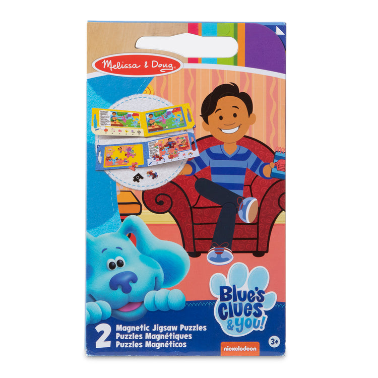 The front of the box for The Melissa & Doug Blue's Clues & You! Take-Along Magnetic Jigsaw Puzzles (2 15-Piece Puzzles)