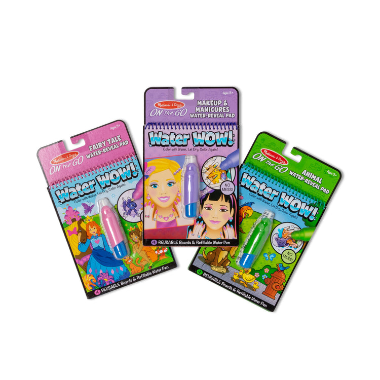  The Melissa & Doug On the Go Water Wow! Reusable Water-Reveal Activity Pads, 3-pk, Makeup, Fairy Tales, Animals