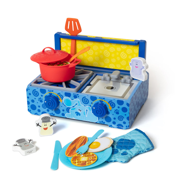 The loose pieces of The Melissa & Doug Blue's Clues & You! Wooden Cooking Play Set (42 Pieces)