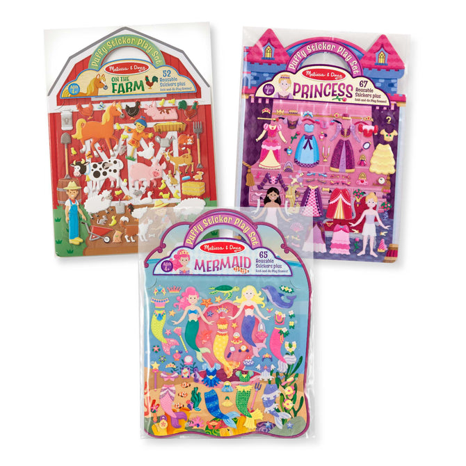 Puffy Sticker Play Set 3-Pack: Farm, Princess, Mermaid