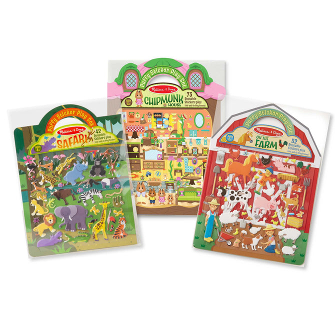 Puffy Sticker Play Set 3-Pack: On the Farm, Safari, Chipmunk House