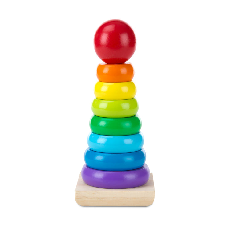 An assembled or decorated image of The Melissa & Doug Rainbow Stacker Wooden Ring Educational Toy