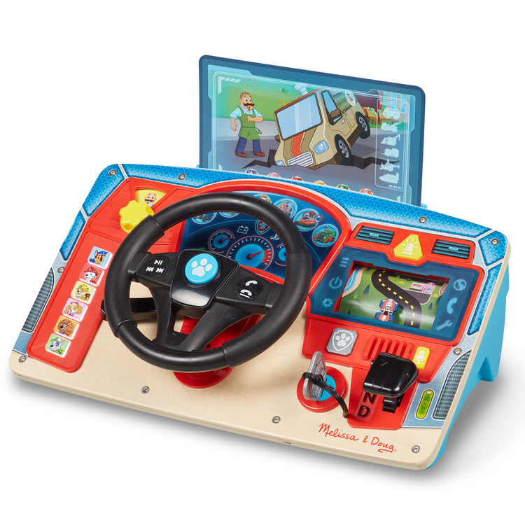 The loose pieces of The Melissa & Doug PAW Patrol Rescue Mission Wooden Dashboard