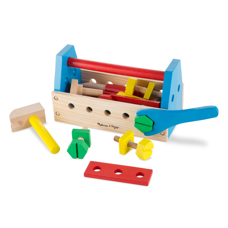 An assembled or decorated image of The Melissa & Doug Take-Along Tool Kit Wooden Construction Toy (24 pcs)