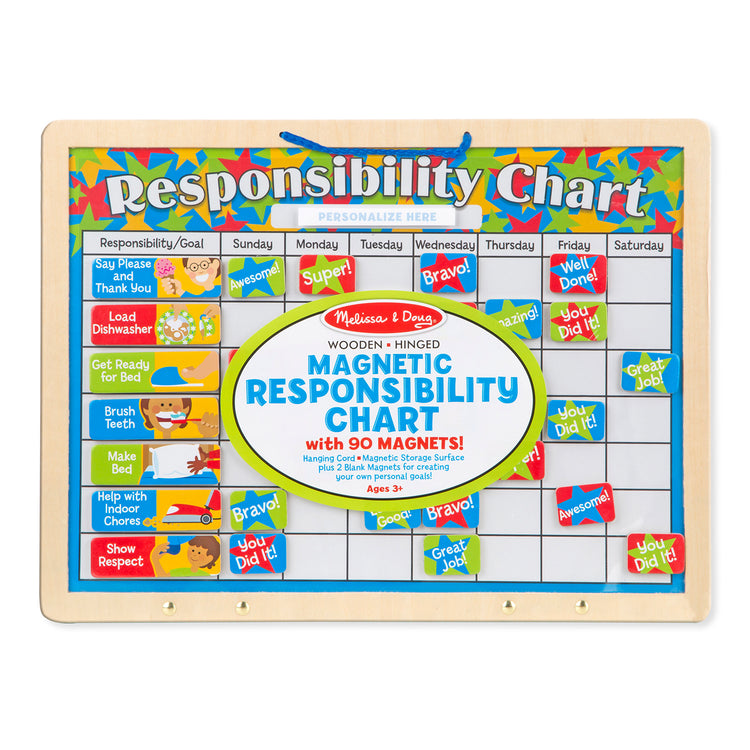 The front of the box for The Melissa & Doug Magnetic Wooden Responsibility Chart