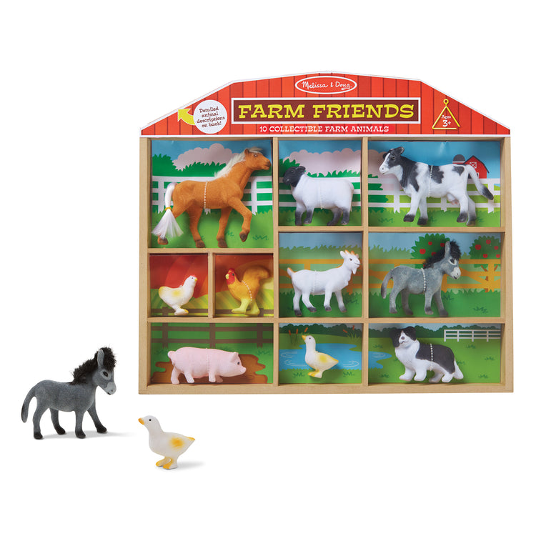 The loose pieces of The Melissa & Doug Farm Friends Collectible Toy Animal Figures (10 pcs)