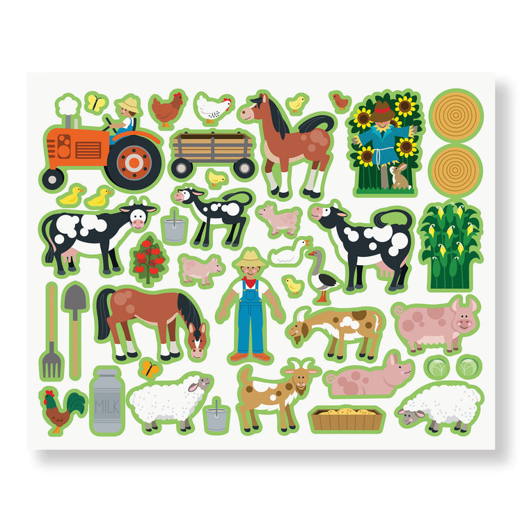 A child on white background with The Melissa & Doug Reusable Sticker Pads Set: Habitats, Vehicles, Town: 115 Stickers