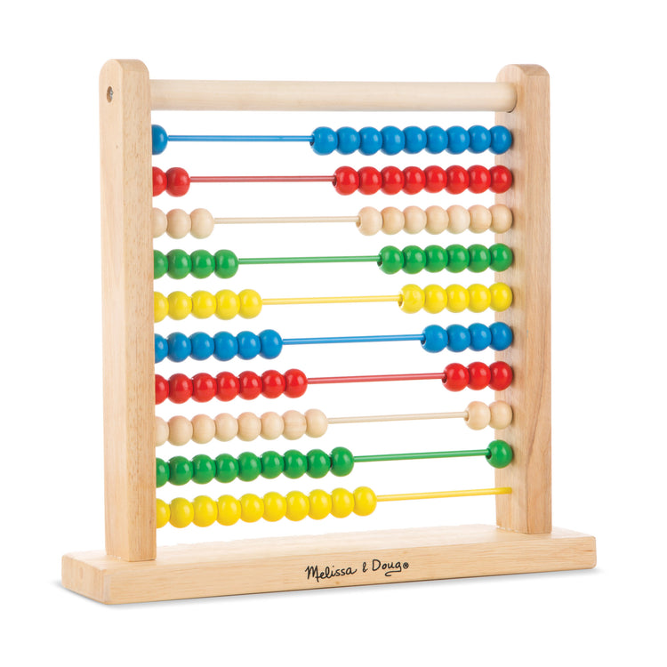 The loose pieces of The Melissa & Doug Abacus - Classic Wooden Educational Counting Toy With 100 Beads