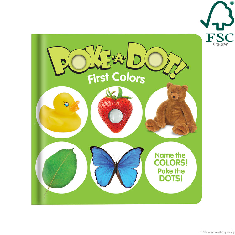 The front of the box for The Melissa & Doug Children’s Book – Poke-a-Dot: First Colors (Board Book with Buttons to Pop)