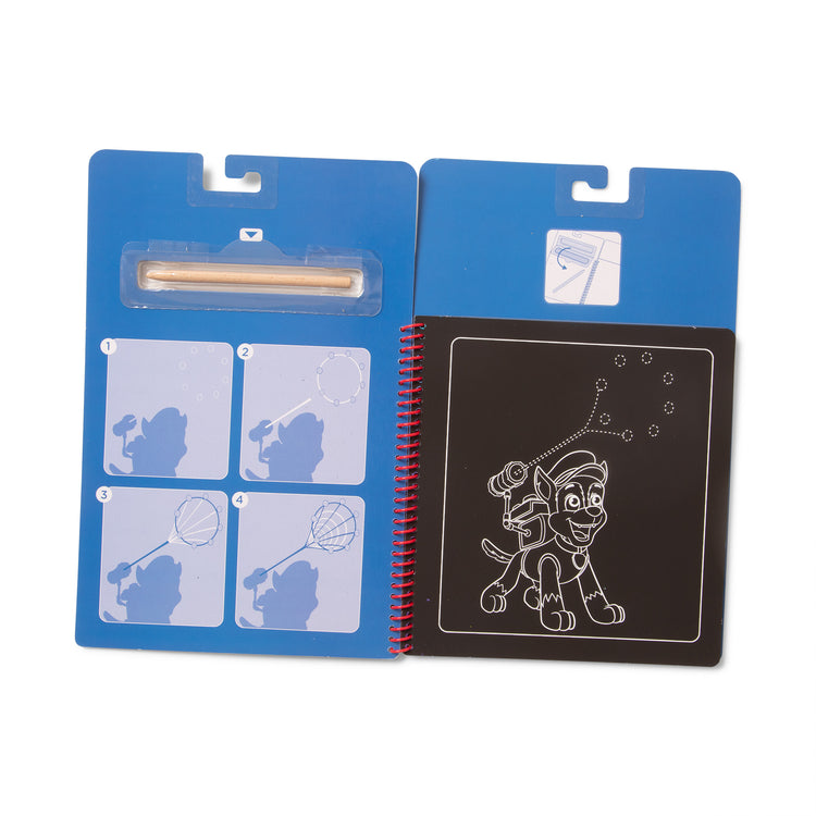 The loose pieces of The Melissa & Doug PAW Patrol Scratch Art Pad - Chase Color Reveal Travel Activity Pad (10 Scenes)