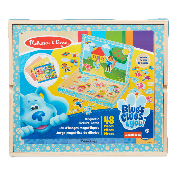 The front of the box for The Melissa & Doug Blue's Clues & You! Wooden Magnetic Picture Game (48 Pieces)
