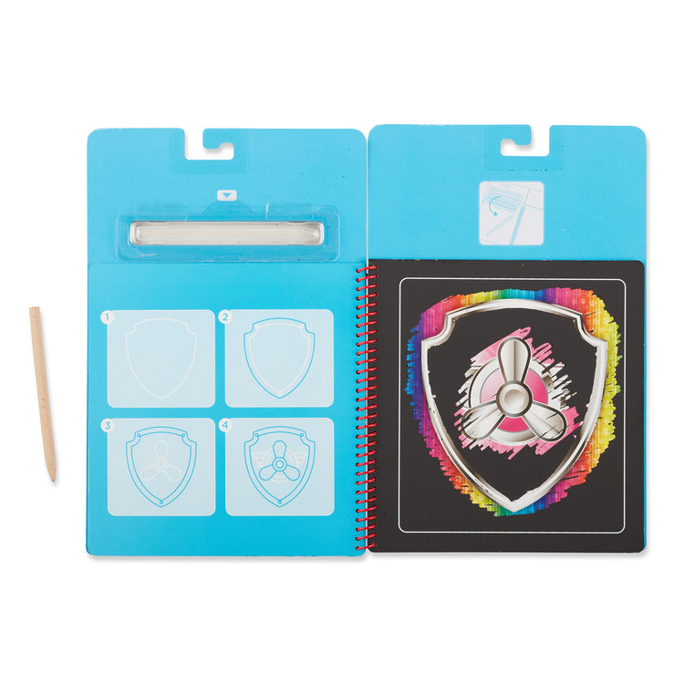 An assembled or decorated The Melissa & Doug PAW Patrol Scratch Art Pad - Skye Color Reveal Travel Activity Pad (10 Scenes)