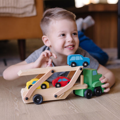 Car Carrier Truck & Cars Wooden Toy Set | Melissa & Doug