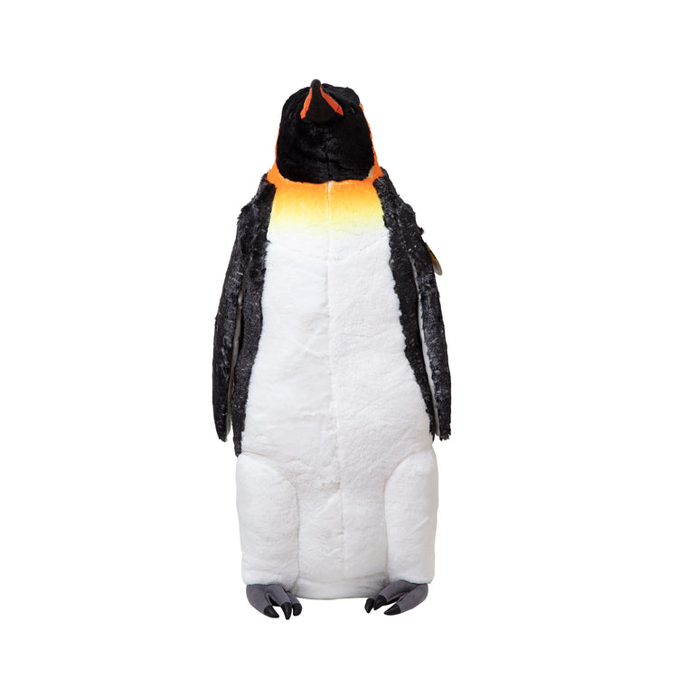 The front of the box for The Melissa & Doug Giant Lifelike Plush Emperor Penguin Standing Stuffed Animal (3.4 Feet Tall)