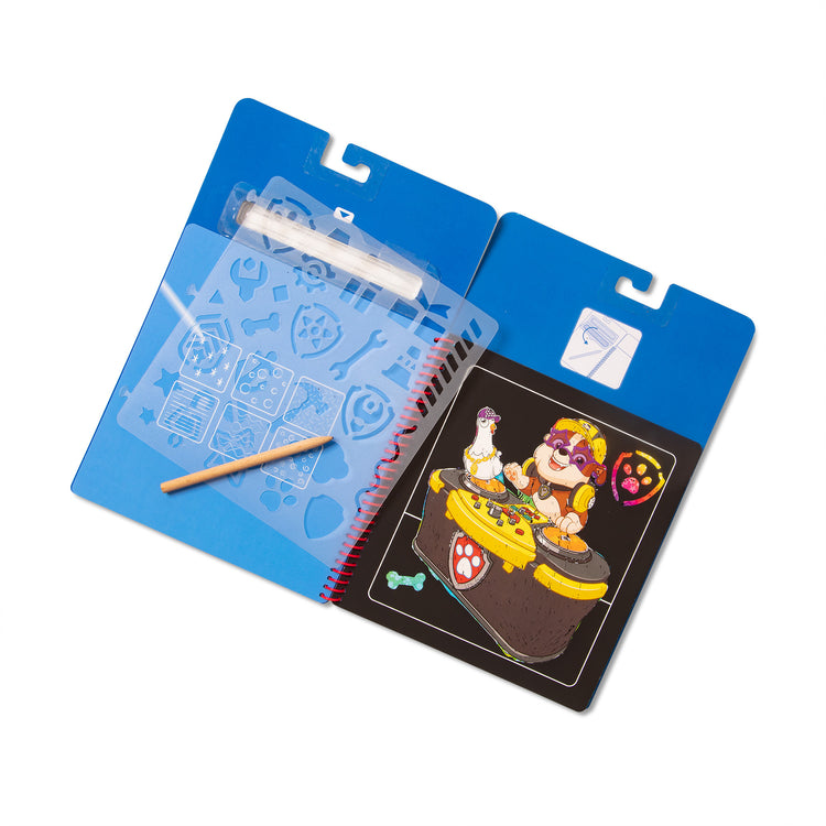 An assembled or decorated The Melissa & Doug PAW Patrol Scratch Art Pad - Chase Color Reveal Travel Activity Pad (10 Scenes)