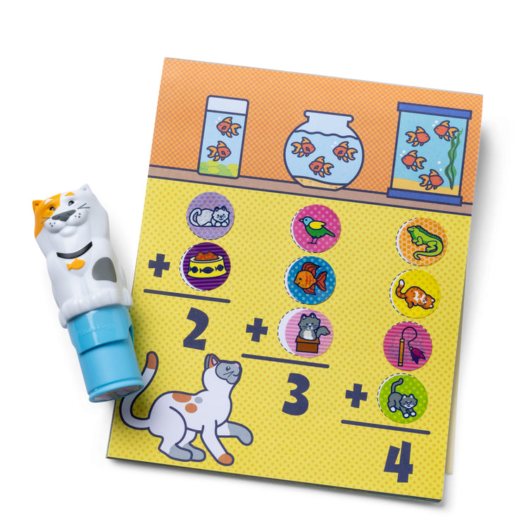 The loose pieces of The Melissa & Doug Sticker WOW!®  Pets (Dog and Cat) VALUE PACK Arts and Crafts Collectibles – 2 Activity Pads, 2 Sticker Stampers, 2 Bonus Sticker Stacks