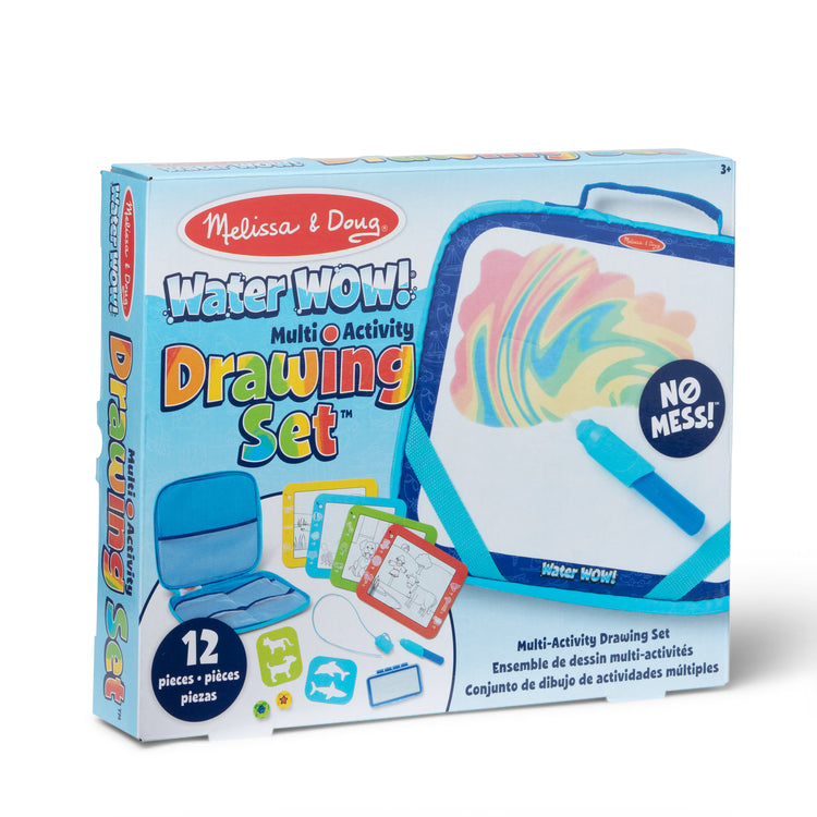 The front of the box for The Melissa & Doug Water WOW! Water WOW! Take-Along Multi-Activity Color-Reveal Drawing Set Travel Toy Ages 3+