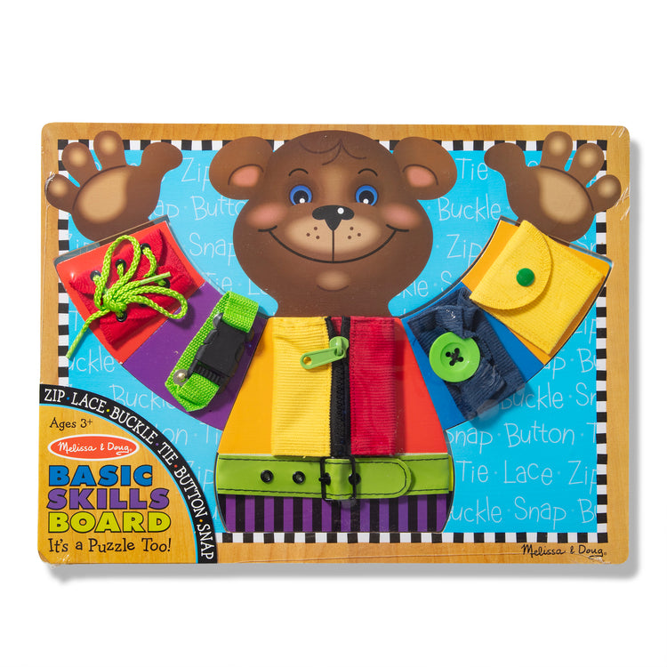 The front of the box for The Melissa & Doug Basic Skills Puzzle Board - Wooden Educational Toy