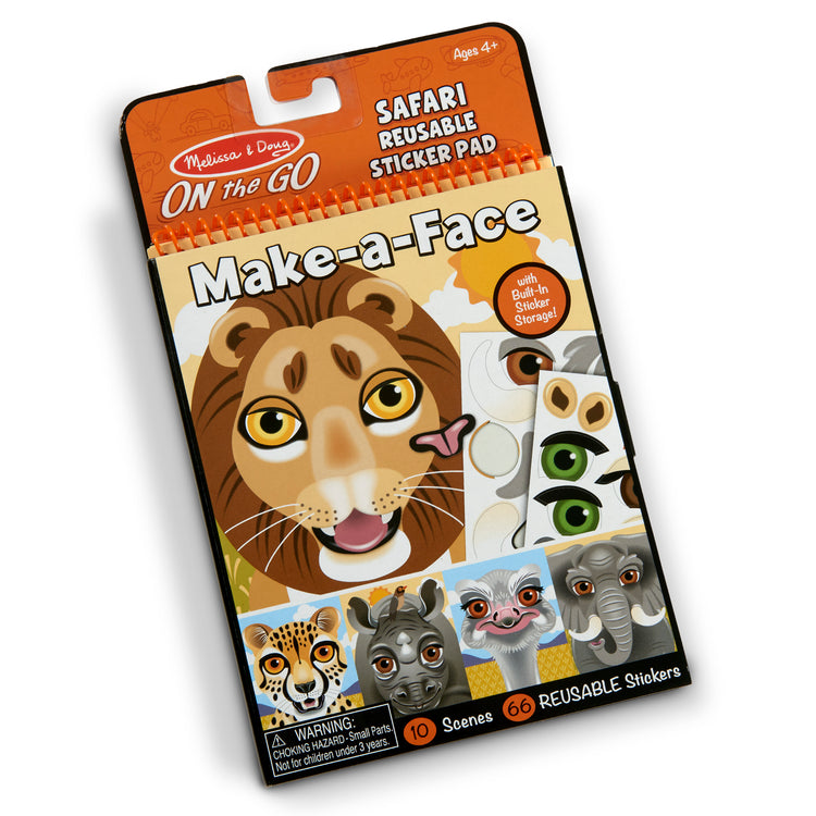  The Melissa & Doug On the Go Make-a-Face Reusable Sticker Pad Travel Toy Activity Book – Safari Animals (10 Scenes, 66 Cling Stickers)