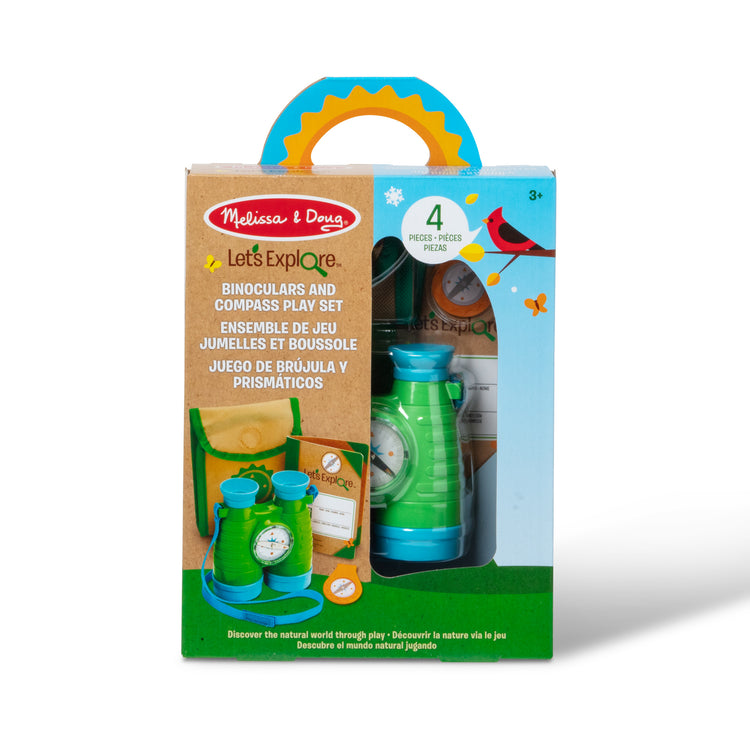 The front of the box for The Melissa & Doug Let's Explore Binoculars & Compass Play Set