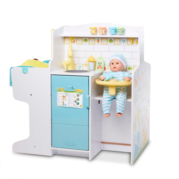 An assembled or decorated The Melissa & Doug Mine to Love Baby Care Activity Center for Dolls - Kitchen, Nursery, Bathing-Changing