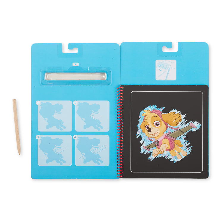 An assembled or decorated The Melissa & Doug PAW Patrol Scratch Art Pad - Skye Color Reveal Travel Activity Pad (10 Scenes)