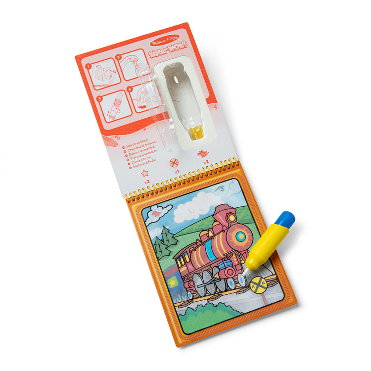 The loose pieces of The Melissa & Doug On the Go Water Wow! Reusable Water-Reveal Activity Pad - Vehicles