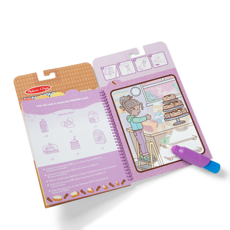 The loose pieces of The Melissa & Doug Scented Water WOW! Reusable Water-Reveal Coloring Activity Pad Travel Toy – Treats