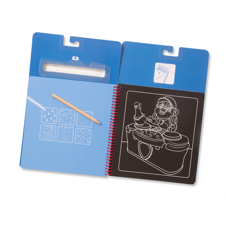 The loose pieces of The Melissa & Doug PAW Patrol Scratch Art Pad - Chase Color Reveal Travel Activity Pad (10 Scenes)