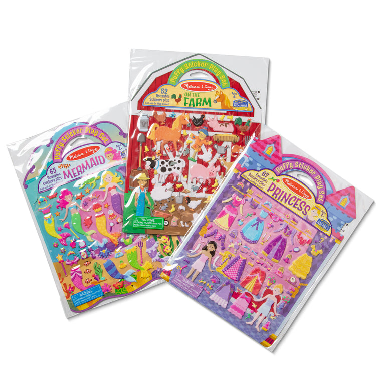  The Melissa & Doug Reusable Puffy Sticker Play Set 3-Pack – On the Farm, Princess, Mermaid