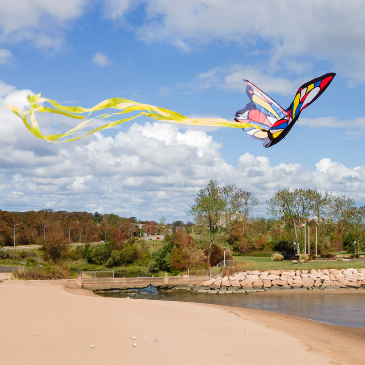 A playroom scene with The Melissa & Doug Beautiful Butterfly Single Line Shaped Kite (50-Inch Wingspan)